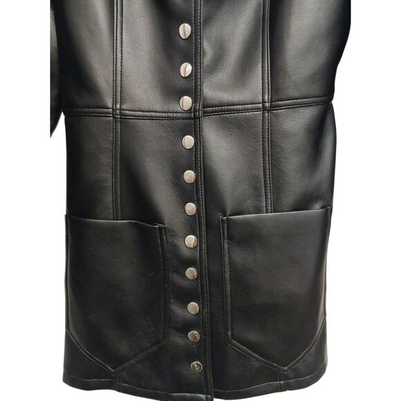 Louise Paris Faux Leather Jacket Sz S Black Mid Snaps Pockets Back Belt Modern - Picture 8 of 14